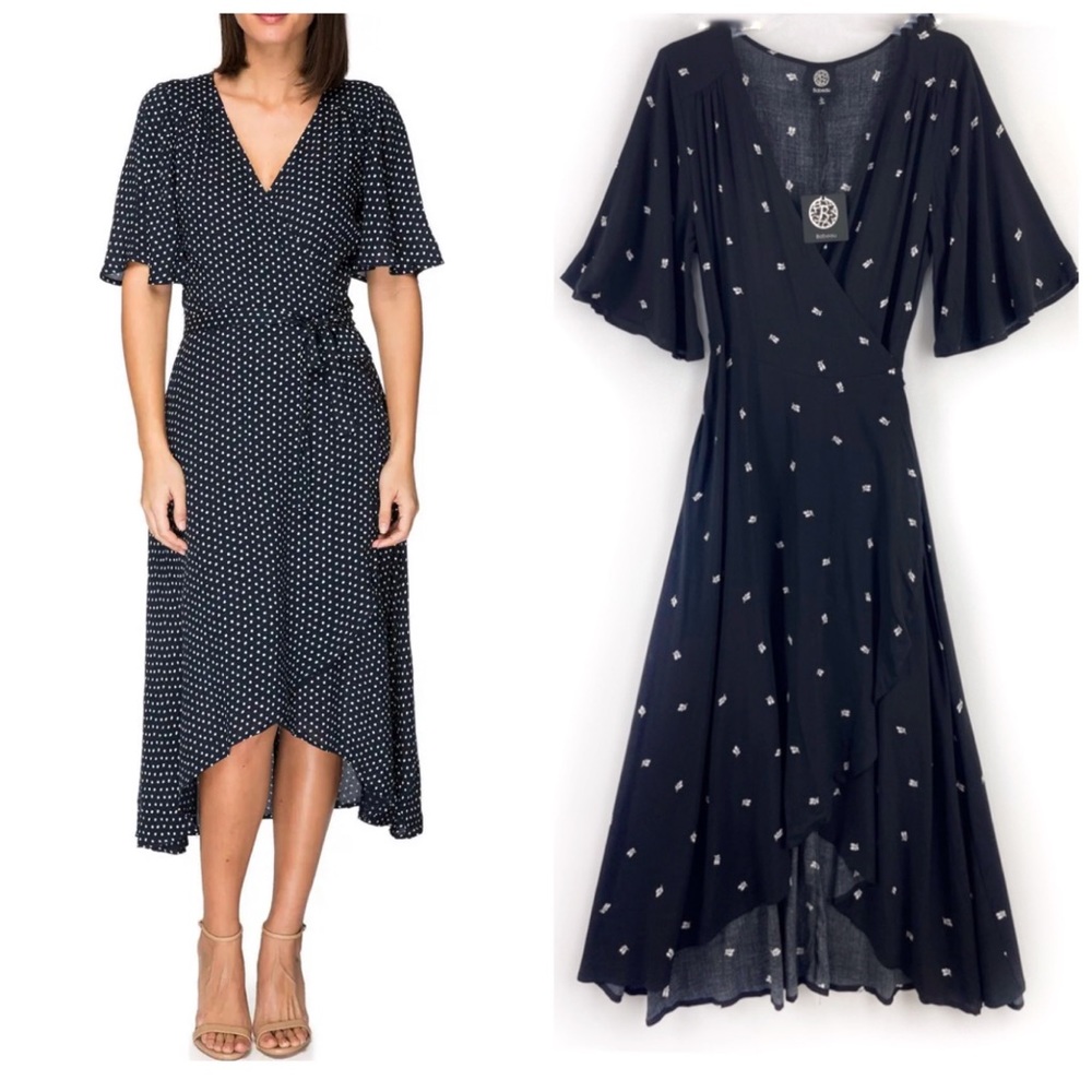 Bobeau ORNA WRAP DRESS in Black White Size L